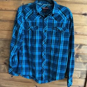 Tony Hawk Blue and Black Plaid Button Down Shirt